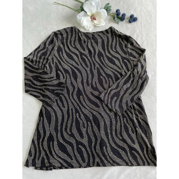 Simply Emma Metallic Zebra Print 1X Blouse Gold Accent Keyhole Neck Whimsigoth - Picture 3 of 8
